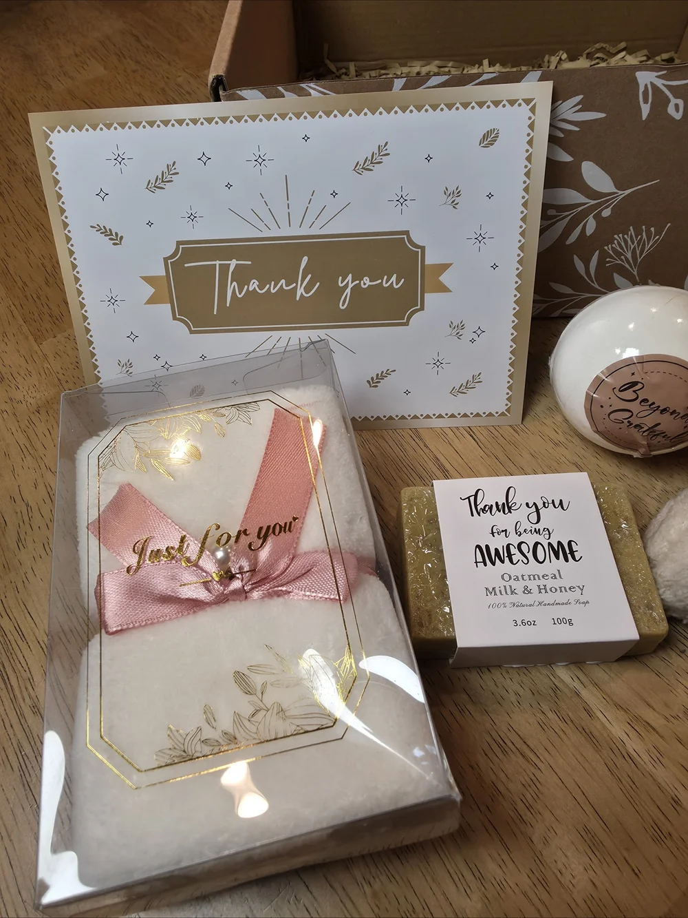 Thank YOU Cozy Gift Set with Cream Plush Socks & Candle